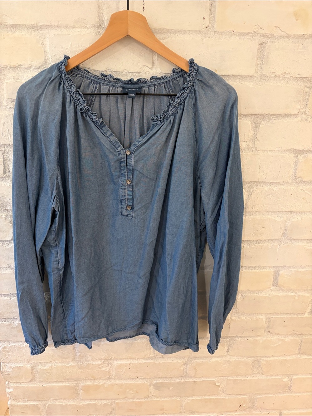 J. Jill Light Blue Ruffled Peasant Blouse (B5)